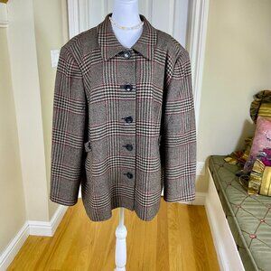 Talbots Jacket Plaid Wool Vintage Black Red Multi Single Breasted Plus (24W)